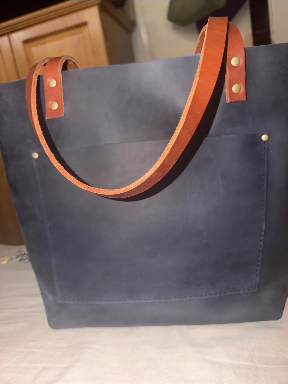 EUC Portland Leather Blue Medium Tote
